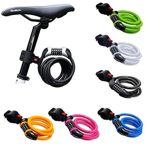 Image of Mayan Cobra Cycle Cable Lock, Helmet Lock, Self Coiling 5 Digit Resettable Number Combination Cable Bike Locks, 4 Feet x 1/2 Inch