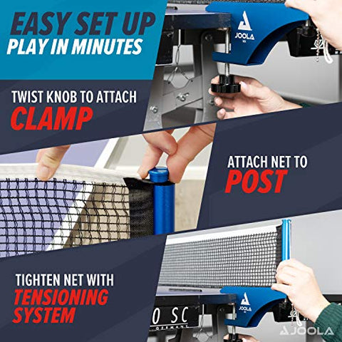 Image of JOOLA Professional Grade WX Aluminum Indoor & Outdoor Table Tennis Net and Post Set - Quick Setup - 72in Regulation Ping Pong Net - Reinforced Cotton Blend Net w/Adjustable Tensioning System