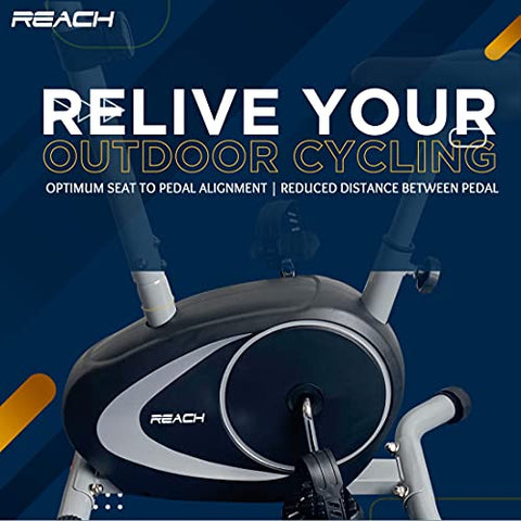 Image of Reach B-202 Magnetic Exercise Cycle with 4 kg Flywheel | Upright Stationary Bike for Cardio & Fitness | Adjustable Magnetic Resistance with Cushioned Seat | LCD Screen | Max User Weight 100kg