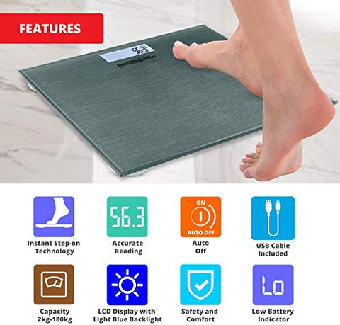 Image of Healthgenie Digital Weight Machine, Weighing Machine For Human Body Digital Weighing Scale, With USB Charging & 1 Year Warranty (Dark Grey).