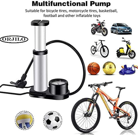 Image of ORJILO Portable Mini Bike Pump/Cycle Foot Pump Foot Activated with Pressure Gauge Floor Bicycle Bikes Pump & Cycle Pump Bicycle Tire Pump for Road