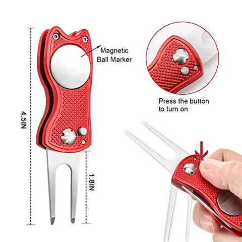 Image of Golf Club Cleaner Set,Golf Club Brush,Golf Club Groove Sharpener with 6 Heads,Foldable Golf Divot Repair Tools,Double-sided Cleaning Brush with 2 Ft Retractable Zip-line Aluminum Carabiner,3 Pack