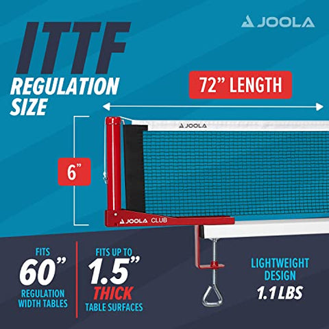 Image of JOOLA Club Competition Table Tennis Net and Post Set - Portable and Easy Setup 72" Regulation Size Ping Pong Screw On Clamp Net