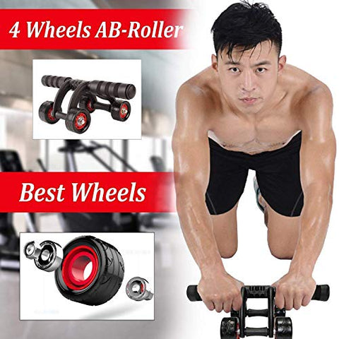 Image of Wazdorf Anti Skid Double Wheel Total Body AB Roller Exerciser for Abdominal Stomach Exercise Training with Knee Mat Steel Handle, Roller for Exercise, Excersice Roller (4 Wheel Roller)