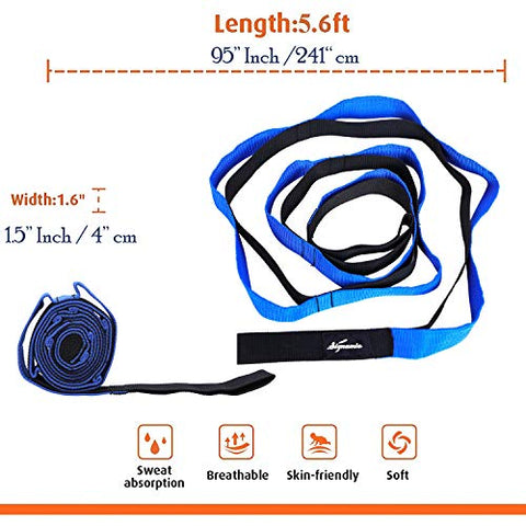 Image of Signamio® Strap/Stretch Bands/Belt 12 Loop Options with Extra Safe Adjustable, Durable Delicate Texture - Best for Daily Stretching, Physical Therapy, Fitness -Yoga, Exercise, Gym- 12 Loop-Blue-Black