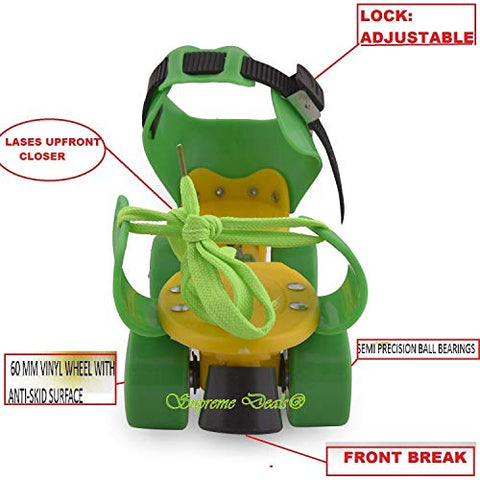 Image of Supreme Deals Designed Plastic Adjustable Inline Roller Skates/Skating Shoe with Front Break for Kids (Green, 4-12 Years)