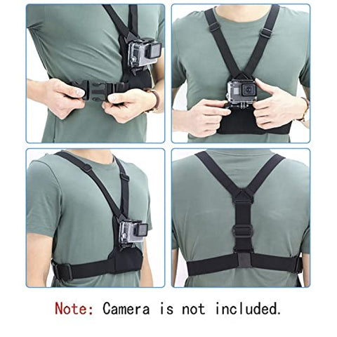 Image of TECHONTO Adjustable Chest Harness Belt Strap Mount Light Weight 3 Points Elastic Compatible with Gopro Hero 8/7/6,SJCAM, Yi, DJI Osmo Action & Other Action Cameras (Black)