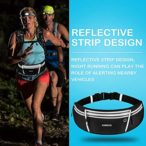 Image of ANBEKO Universal Running belt with extender, large capacity waist pack with 4 pockets,Hiking Travel Camp Running Workout Belt bag,Reflective no bounce waist pack,Easy carry any large phones