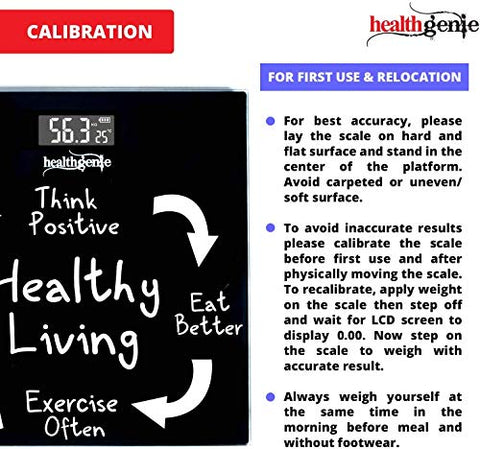 Image of Healthgenie Digital Weight Machine, Weighing Machine For Human Body Digital Weighing Scale, With USB Charging & 1 Year Warranty (Healthy Living), Black.