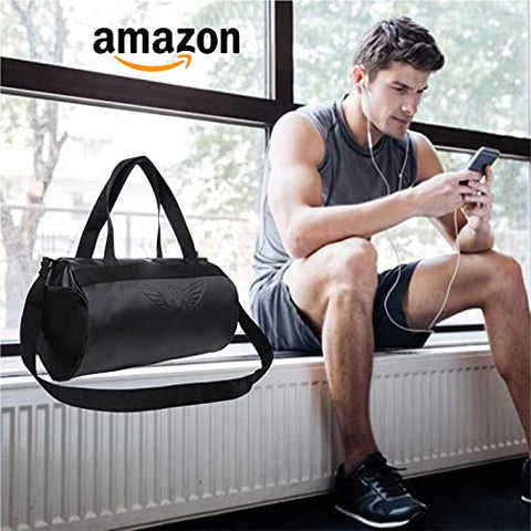 Image of AUXTER Blacky Leatherette Gym Bag Duffel Bag Shoulder Bag for Men and Women Emboss Logo (Black)