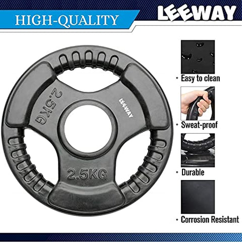 Image of LEEWAY Professional Regular Metal Integrated Olympic Rubber Weight Plates| Rubber Weight| Spare Gym Weight Plates for Strength Training| Olympic Weight (Olympic-51 mm Hole Dia, 5 kg Set (2.5kg x 2))