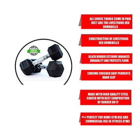 Image of Hexa Fitness Hex Dumbbells (5 kg X 2) 10 kg Set, Fitness Heavy Duty Solid Caste Iron and Rubber Coated Material