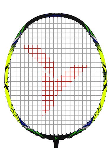 YOUNG (Malaysia) Fury 7 Graphite Lightweight Professional Badminton Racket, Head Light, One Piece High Modulus Graphite , Strung, (Black/Yellow), Includes Full Cover