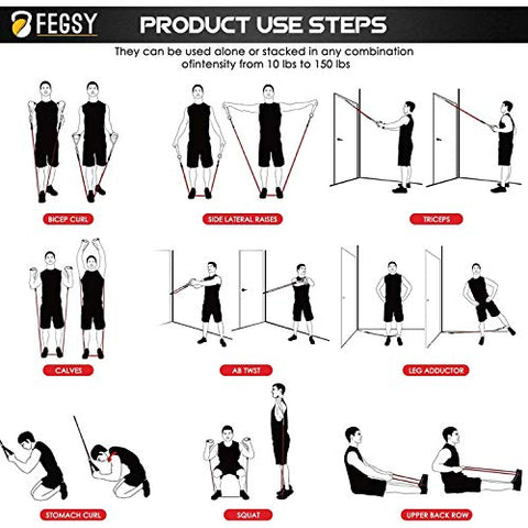 Image of FEGSY Resistance Bands Set for Exercise, Stretching, and Workout Toning Tube Kit with Foam Handles, Door Anchor, Ankle Strap, and Carrying Bag for Men, Women