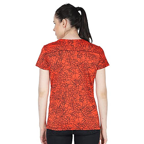Image of URBAN CIRCUS Polyester Women's Round Neck Half Sleeve Yoga Gym Sports Dryfit Active Wear T Shirt (Green and Orange Combo, Large)