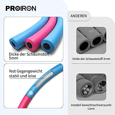 Image of PROIRON Weighted Hula Hoop 1.2kg/1.8kg, Fitness Hula Hoops for Adults, Foam Padded Exercise Hula Hoop Detachable 73-98cm