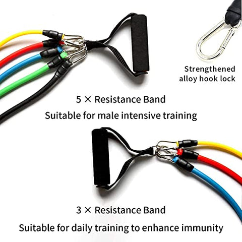 Image of RYLAN-Resistance Bands Set for Exercise, Stretching, and Workout Toning Tube Kit with Foam Handles, Door Anchor, Ankle Strap, and Carrying Bag for Men, Women (TPE)
