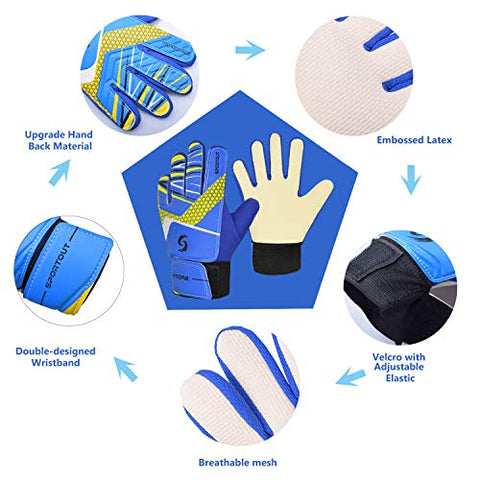 Image of Sportout Kids Goalkeeper Gloves, Soccer Gloves with Double Wrist Protection and Non-Slip Wear Resistant Latex Material to Give Splendid Protection to Prevent Injuries (Blue, 7)