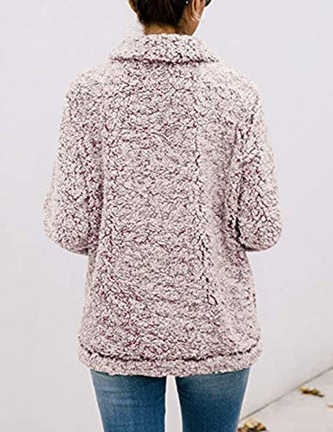 Image of MIROL Women's Long Sleeve 1/4 Zipper Pullover Sherpa Fleece Winter Oversized Outwear Sweatshirt Coat with Pockets (S, Plaid Brown)