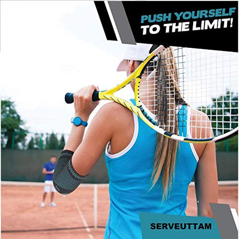Image of Serveuttamยฎ Elbow Support for Gym (1 Pair) - Elbow Brace for Men Women Workout | Elbow Compression Sleeves with Straps for Tendonitis Pain Relief, Tennis, Volleyball, Cricket - Elbow Band (Blue, M)