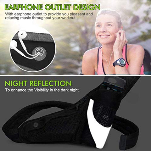 Image of PYFK Running Belt Hydration Waist Pack with Water Bottle Holder for Men Women Waist Pouch Fanny Bag Reflective (Black)