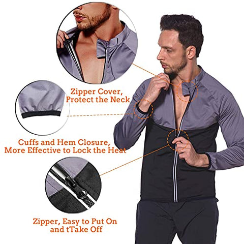 Image of NINGMI Sauna Suit for Men Sweat, Thermal Workout Jackets Mens Gym Weight Loss, Slimming Shirt Fitness Zipper Long Sleeve Sweatsuit