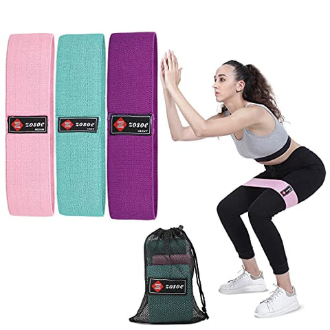 Image of ZOSOE Fabric Resistance Loop Bands for Exercise,3 Pack Non-Slip Workout Fitness Resistance Bands for Men and Women and Workout Non Slip Hip Booty Bands for Squats, Action Guide &Carry Bag (Set of - 3)