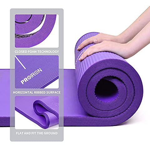 Image of NBR Yoga Mat 1830×660×10 mm - PURPLE PROIRON Pilates Mat Edge Protection Non-Slip Yoga Mat Exercise Extra Thick Foam Mat Fitness Workout Mats Home Gym with Carrying Strap
