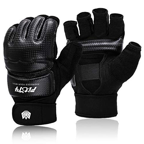 Image of FitsT4 Half Mitts UFC MMA Training Boxing Punch Bag Kickboxing Sparring Grappling Martial Arts Muay Thai Taekwondo Wrist Wraps Support Gloves for Women Men Kids Black M