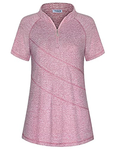 Image of Women Golf Polo Shirts Moisture Wicking Zip Up Tennis Athletic Workout Tops, #01 Red, XX-Large