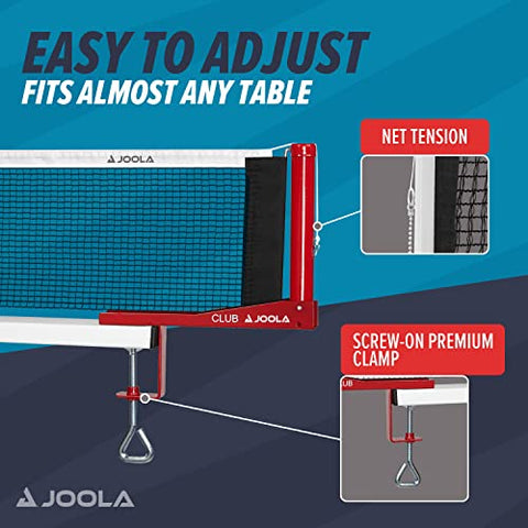 Image of JOOLA Club Competition Table Tennis Net and Post Set - Portable and Easy Setup 72" Regulation Size Ping Pong Screw On Clamp Net