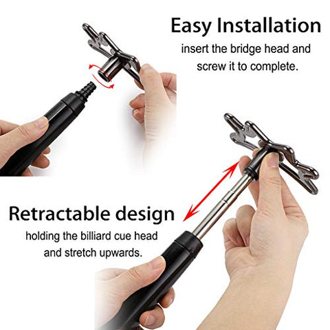 Image of OwnMy Retractable Billiards Bridge Stick with Removable Bridge Head and Wood Handle, Pool Stick Length extends up to 35CM - 140CM, Billiards Pool Cue Accessory (Black)