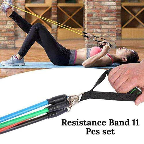 Image of Qsfi 11 Piece Gym Resistance Band for Workout, Resistance Band for Exercise, Resistance Band for Pull ups, Triceps, Legs, Rubber Resistance Band Tube with Door Anchor and Hook (Blue rw)