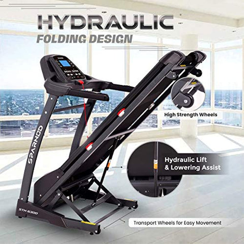 Image of SPARNOD FITNESS STH-5300 (5.5 HP Peak) Automatic Treadmill Free Installation Service - Foldable Motorized Walking & Running Machine for Home Use - Sturdy Equipment with Auto Incline, Black