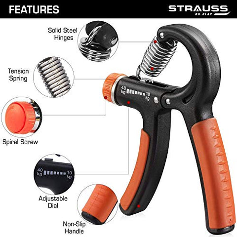 Image of Strauss Adjustable Hand Grip Strengthener, (Black/Orange)