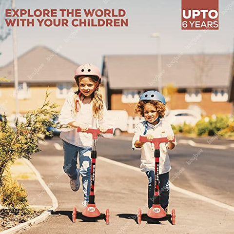 Image of Funbee Phoenix Skate Scooter for Kids, 3 Wheel Kids Scooter with Foldable & Three Height Adjustable Handle, 3 Flashing LED PU Wheels | Kick Skating Scooter for Kids 3 to 6 Years Boys Girls (Dark Pink)