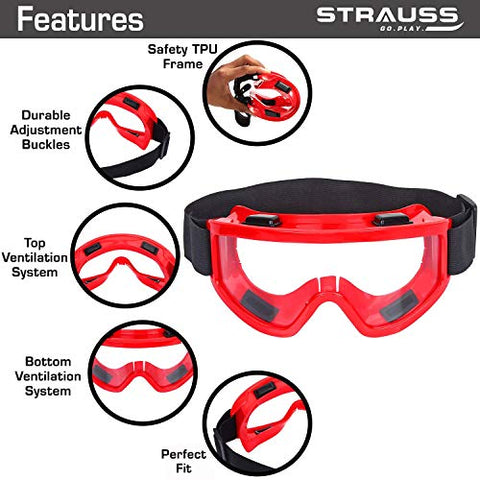 Image of Strauss Cycling Helmet, (Black/Red) with Strauss Offroad Motorcycle/Bike Goggle, (Red)