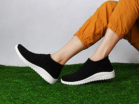 Image of ZAPATOZ Women's Black Textile Slip-On Lightweight Running Walking Shoes
