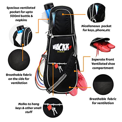 Image of WHACKK Smash Black White Tennis/Squash/Badminton kit Bag (9099), 2XL (9099i)