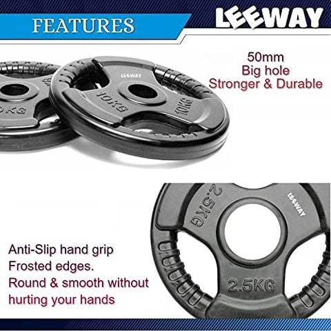 Image of LEEWAY Professional Regular Metal Integrated Olympic Rubber Weight Plates| Rubber Weight| Spare Gym Weight Plates for Strength Training| Olympic Weight (Olympic-51 mm Hole Dia, 5 kg Set (2.5kg x 2))