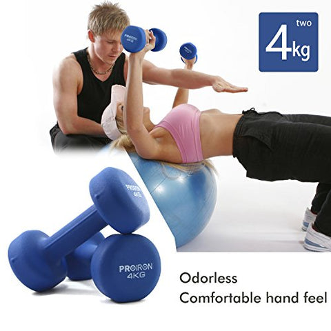 Image of PROIRON Neoprene Dumbbell Home Exercise for Ladies Kids Arm Hand Weights Pilates Dumbbells in 4kg Pair
