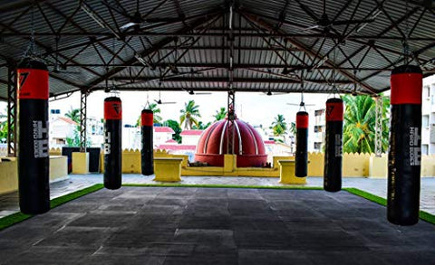 Image of Hard Bodies Professional Synthetic Leather Boxing Punching Bag for Kickboxing, Muay Thai Along with Hanging Chain , Hand Wraps & Key Chain ( Filled ) (3 Feet Pro Punching Bag Black & Red)