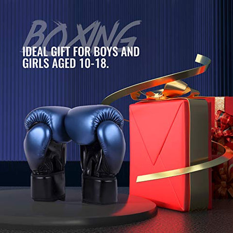 Image of Liberlupus Youth Boxing Gloves for 10-18, Teens Boxing Gloves with Gradients, 2 Sizes, Teenagers Junior Kids Boxing Gloves for Punching Bag, Kickboxing, Muay Thai, MMA (Black Blue, 8 oz)