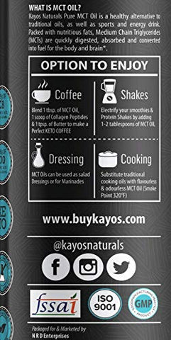 Image of Kayos Naturals MCT Oil From Coconut Unsweetened Keto Diet Sports Supplement, 490 ml