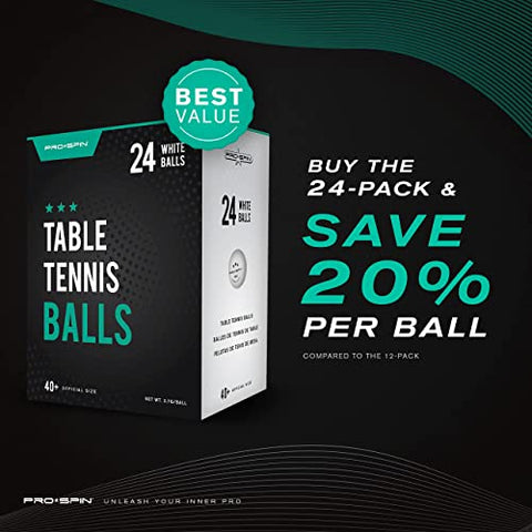 Image of PRO SPIN Ping Pong Balls - White 3-Star 40+ Table Tennis Balls (Pack of 24) | High-Performance ABS Training Balls | Ultimate Durability for Indoor/Outdoor Ping Pong Tables, Competitions, Games