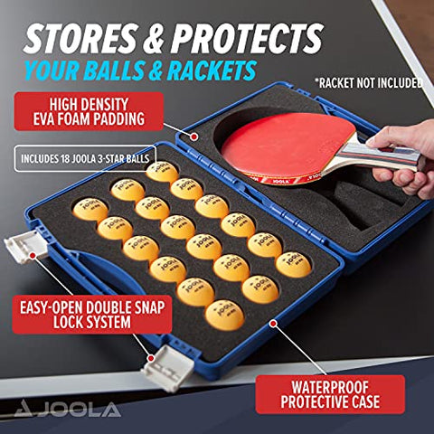 Image of Joola Table Tennis Tour Case With 18 40mm Three Star Competition Balls, Blue