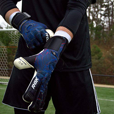 Image of Renegade GK Limited Edition Rogue Guardian Goalie Gloves with Pro-Tek Fingersaves | 4mm Giga Grip & Neoprene | Black & Blue Soccer Goalkeeper Gloves (Size 9, Youth-Adult, Negative Cut, Level 4+)