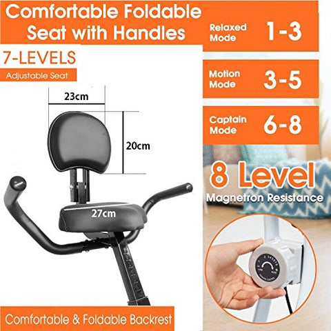 Image of Dolphy Folding Exercise X Bike, Fitness Upright ,Aerobic Trainer X-Bike with 8-Level Adjustable Resistance, Arm and Backrest - Yellow