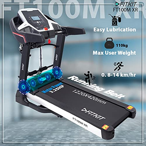 Image of Fitkit XR Series 3.25HP Peak DC-Motorized Treadmill with Free At Home Installation - Black