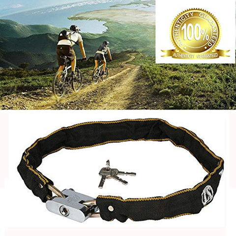 Image of ROLLYWARE India's Heavy Duty Chain Lock for Bike - Motorcycle - Cycle Lock with 3 Keys Anti-Theft Luggage Lock Device (Polished Finish, Black)